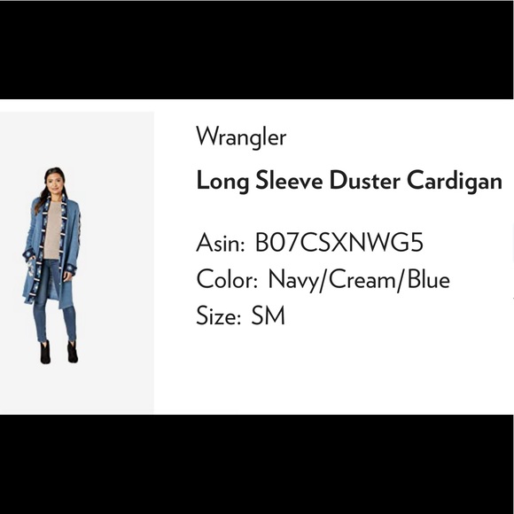 Wrangler-Blue, navy and cream Aztec print shawl collar open knit cardigan- NWT - Picture 3 of 8
